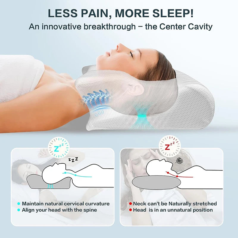 "Ultimate Comfort: 2-in-1 Memory Foam Cervical Pillow for Neck Pain Relief - Ergonomic Contoured Support!"