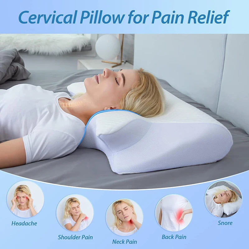 "Ultimate Comfort: 2-in-1 Memory Foam Cervical Pillow for Neck Pain Relief - Ergonomic Contoured Support!"