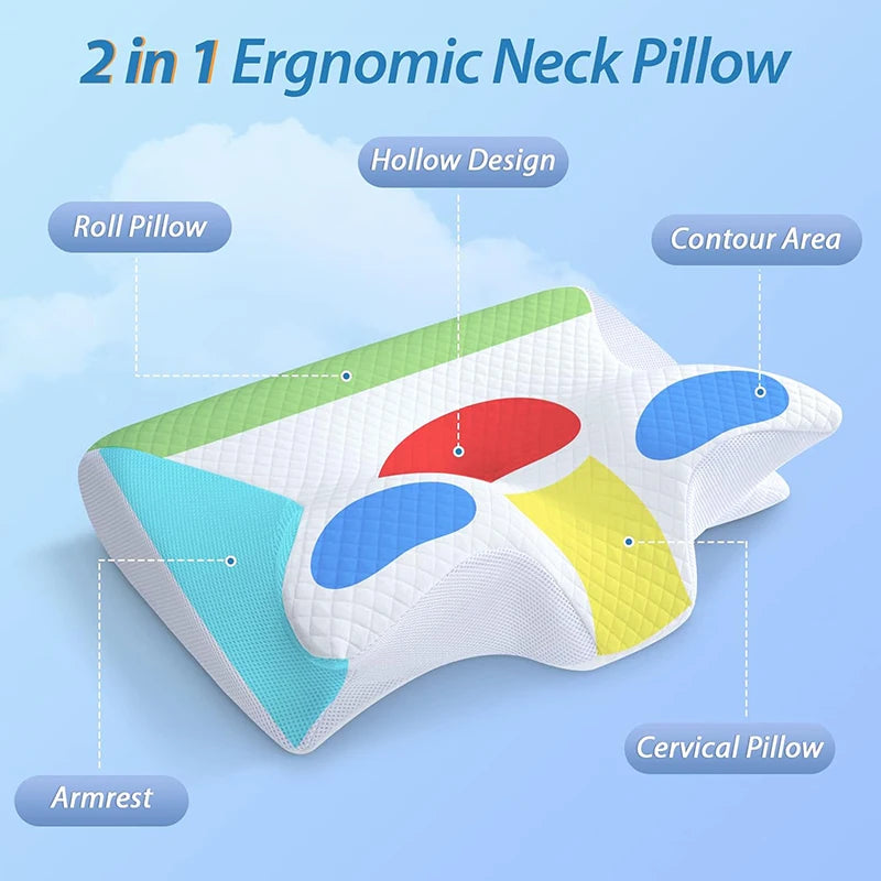 "Ultimate Comfort: 2-in-1 Memory Foam Cervical Pillow for Neck Pain Relief - Ergonomic Contoured Support!"