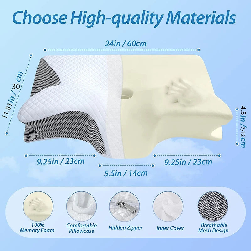 "Ultimate Comfort: 2-in-1 Memory Foam Cervical Pillow for Neck Pain Relief - Ergonomic Contoured Support!"